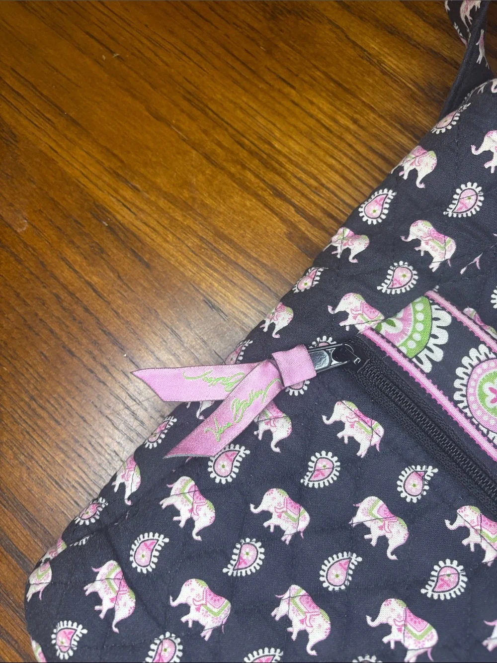 Vera Bradley Black Crossbody with Pink & Cream Elephant Print